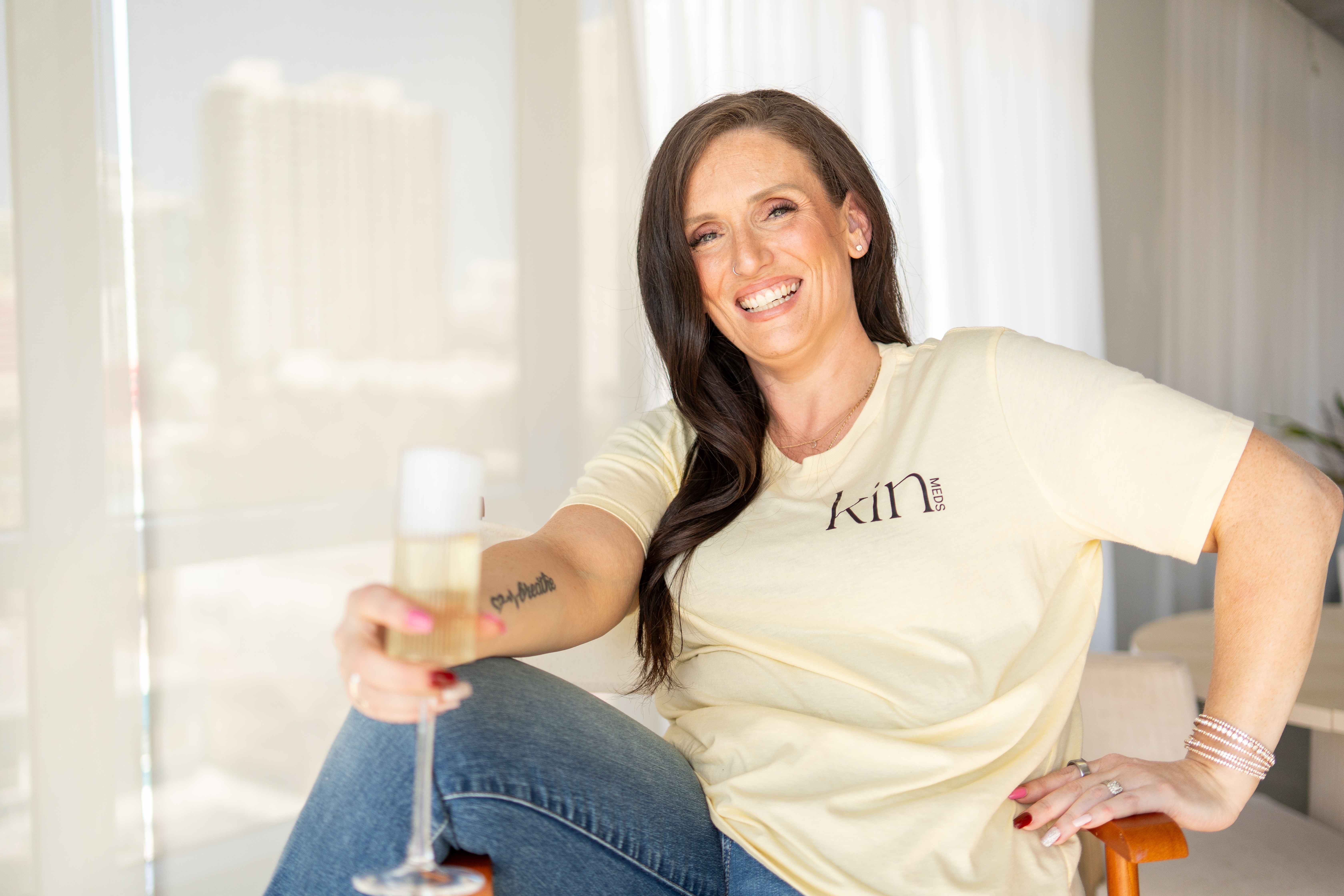 Jess celebrating with KinMeds